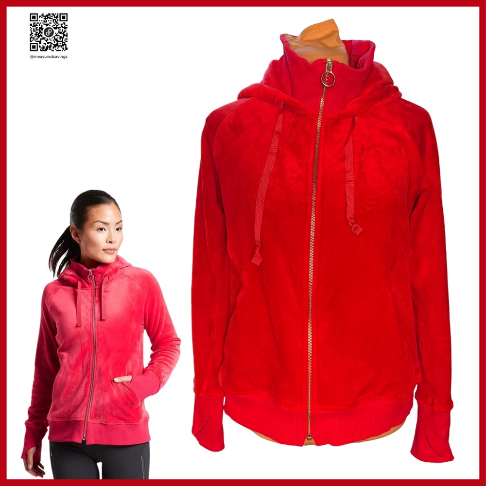 Athleta Medium EUC Red Velour Triumph Hoodie in Double Cozy Karma